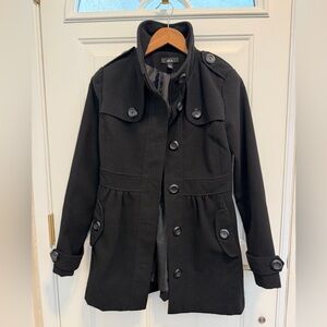 Women's Black Button-Up Trench Coat Size Small